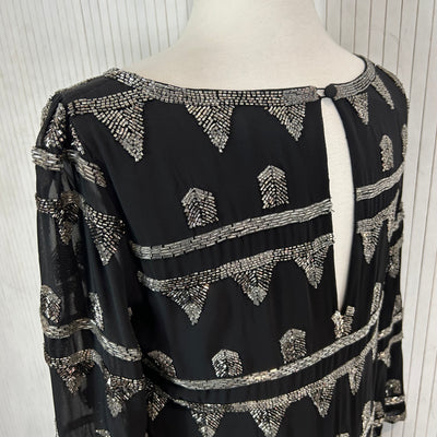 Alice & Olivia Black & Silver Heavily Beaded Tunic Dress S