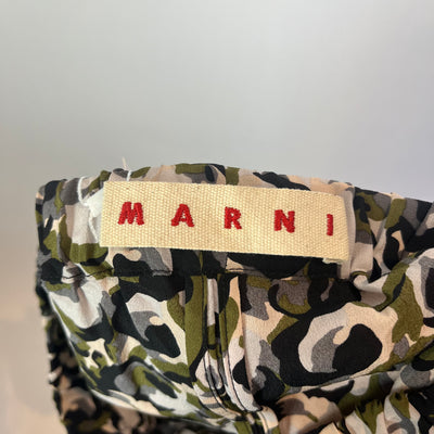 Marni Ecru & Olive Print Silk Pull-On Pants XS