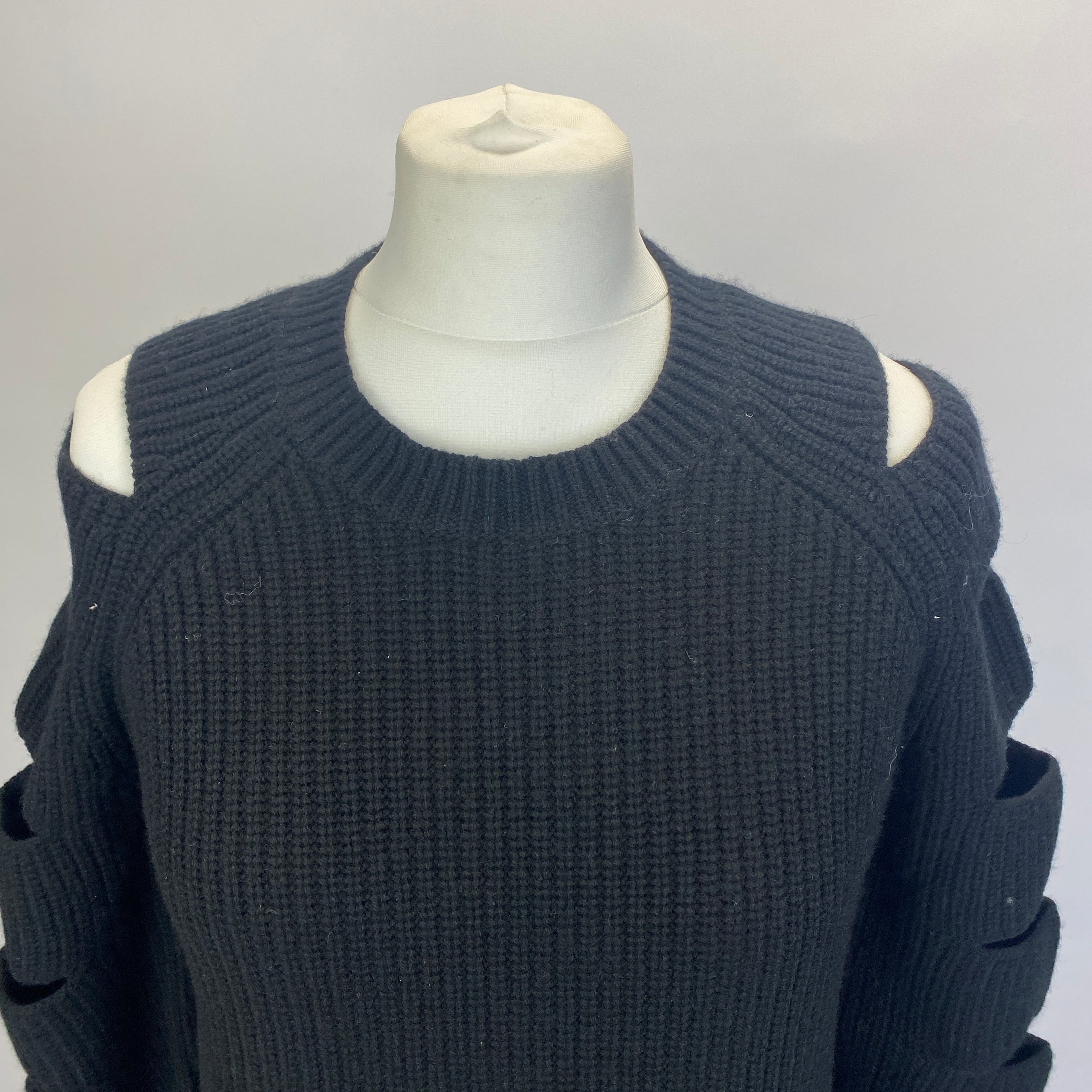 Zoe Jordan £345 Black Cashmere Mix Cutaway Sleeve Sweater S/M