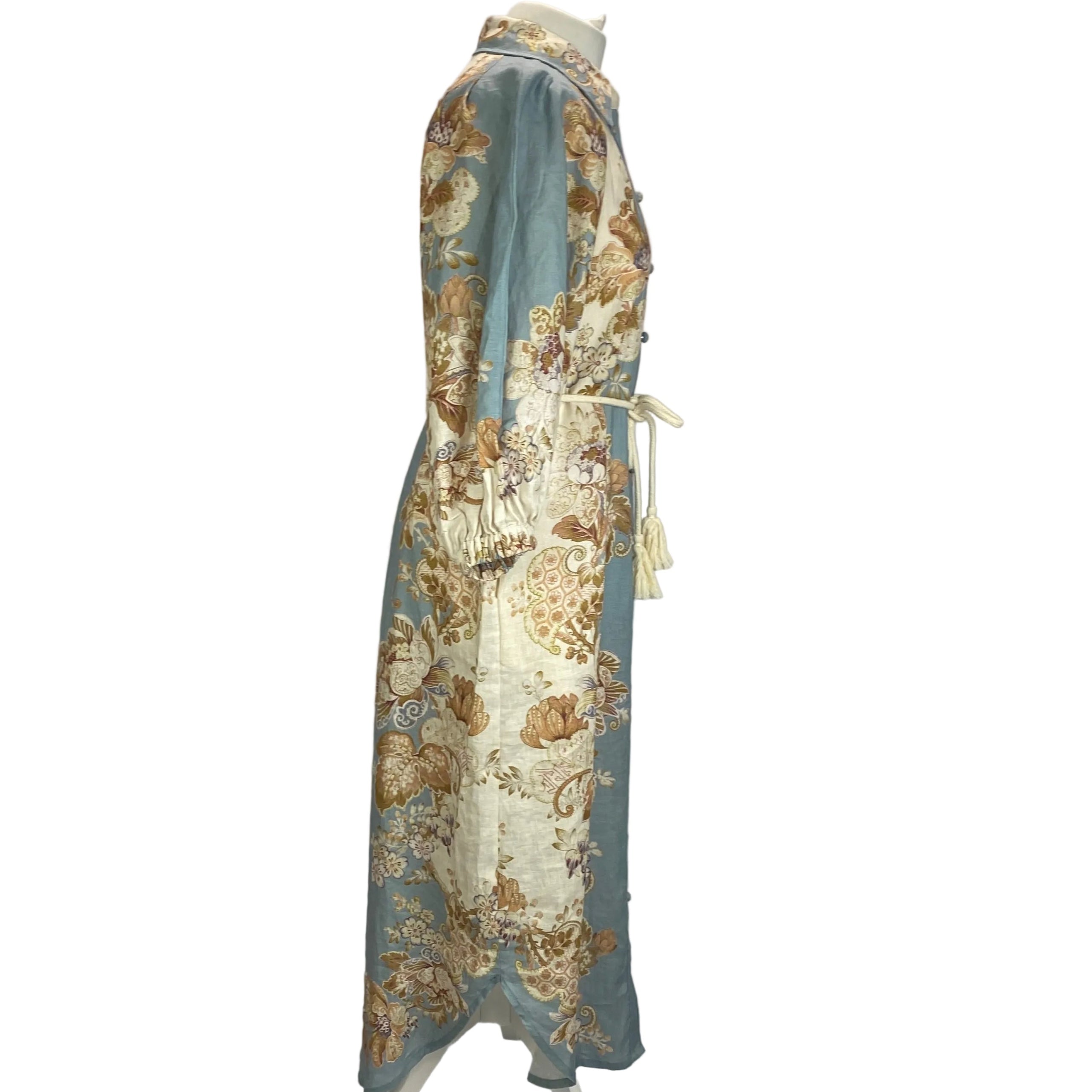 Alemais £475 Blue & Cream Blythe Linen Shirtdress XXS/XS/S