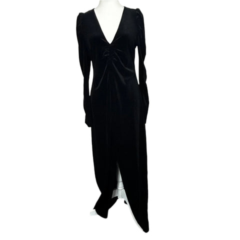 Ganni Black Velvet Ruched Maxi Dress S