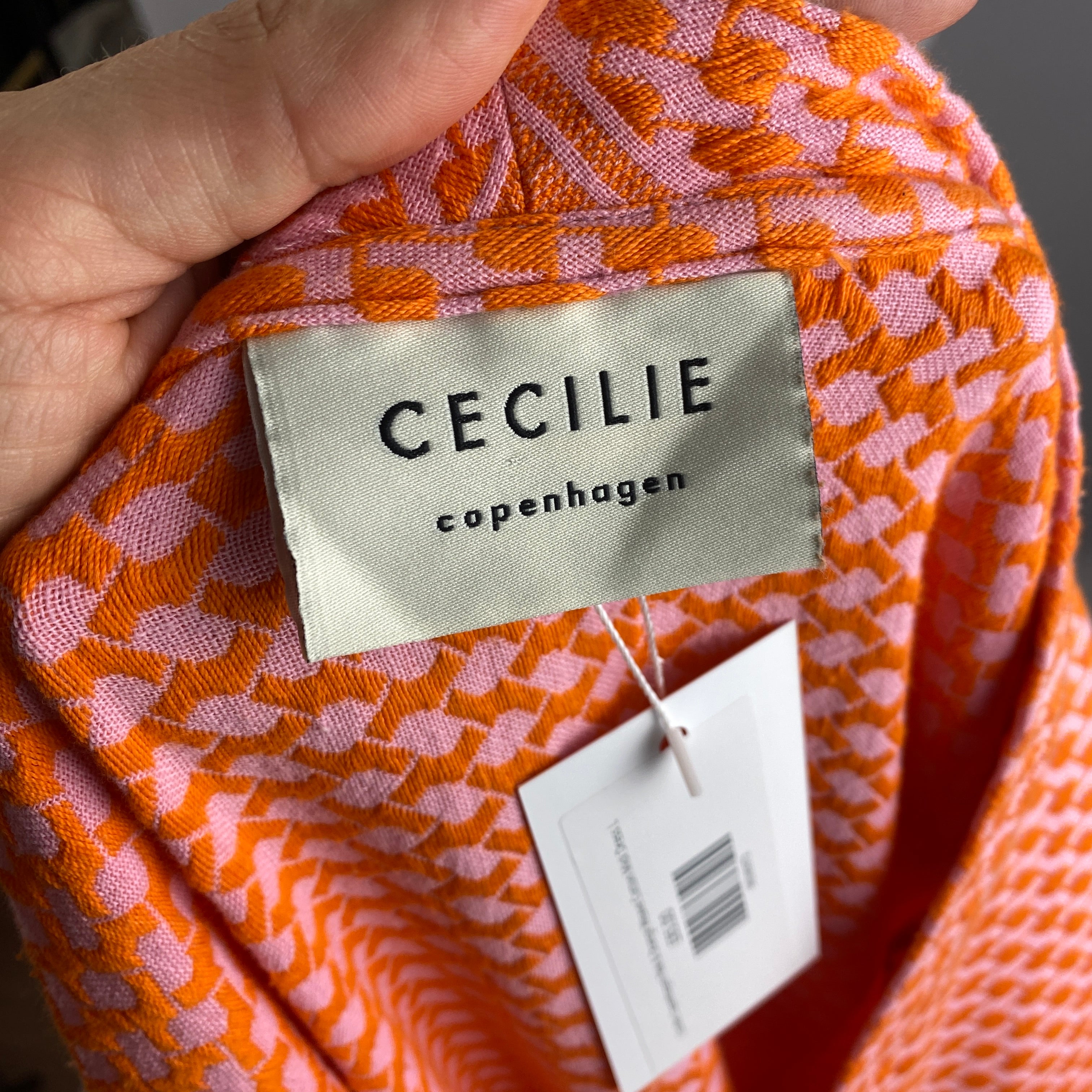 Cecilie Copenhagen Pink & Orange Weave Cotton Midi Dress L