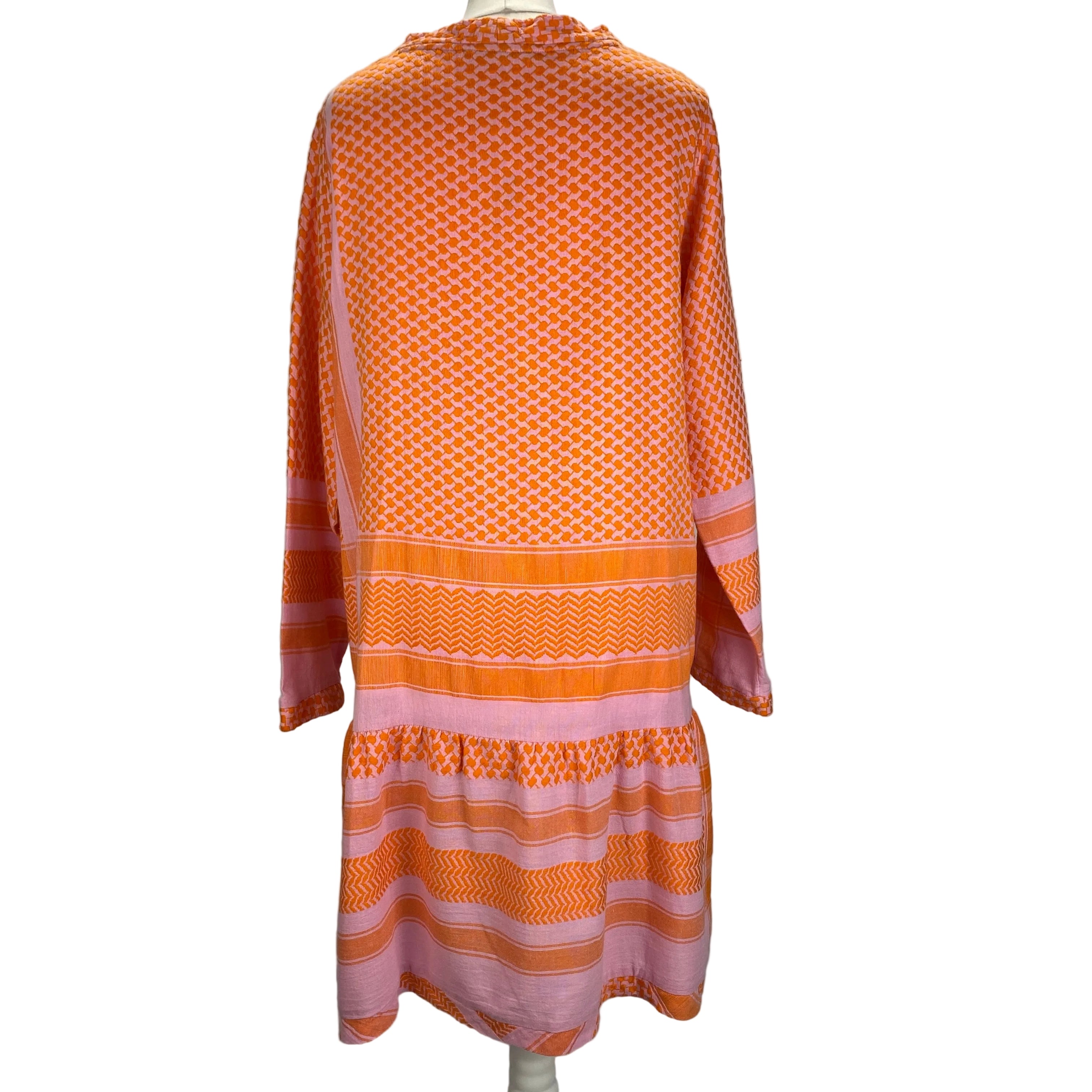 Cecilie Copenhagen Pink & Orange Weave Cotton Midi Dress L