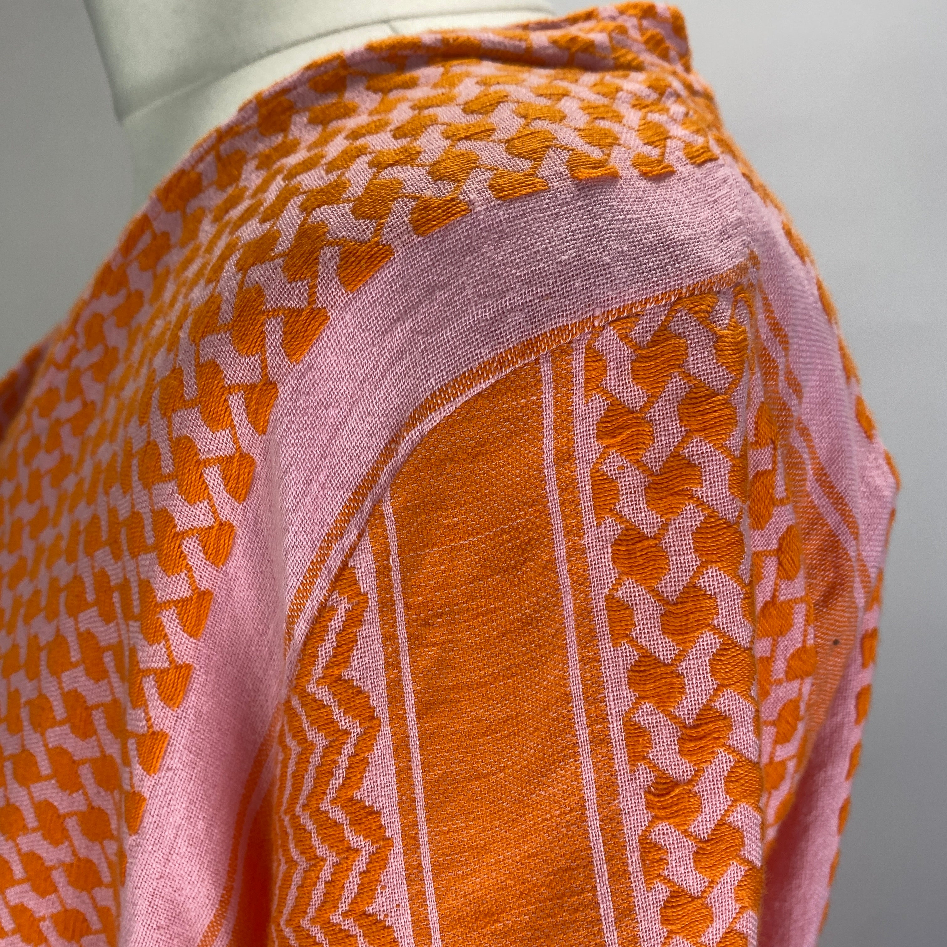 Cecilie Copenhagen Pink & Orange Weave Cotton Midi Dress L