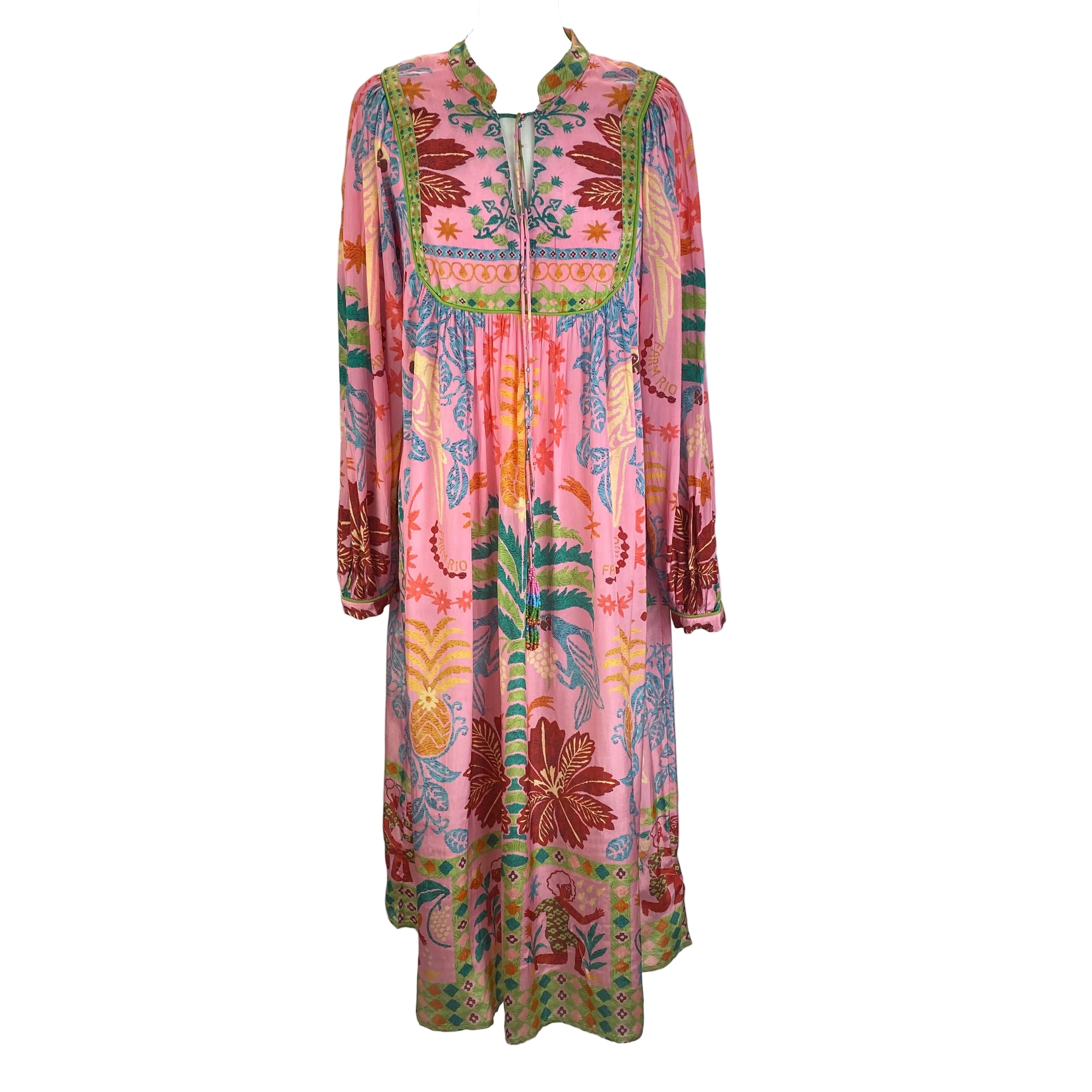 Farm Rio Pink Floral Print Silky Maxi Dress M