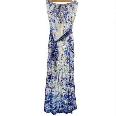Camilla £600 Blue & Ivory Silk Bandeau Jumpsuit S
