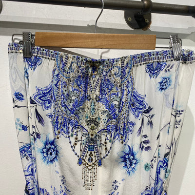 Camilla £600 Blue & Ivory Silk Bandeau Jumpsuit S