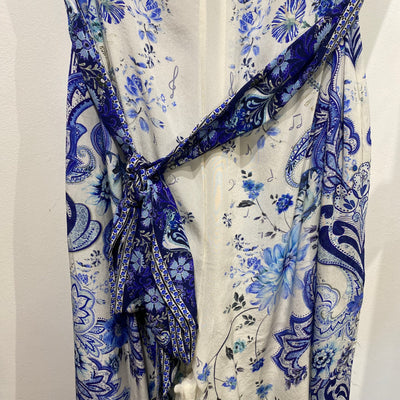 Camilla £600 Blue & Ivory Silk Bandeau Jumpsuit S