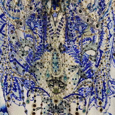 Camilla £600 Blue & Ivory Silk Bandeau Jumpsuit S