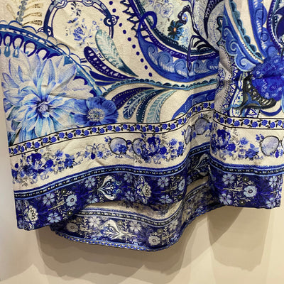 Camilla £600 Blue & Ivory Silk Bandeau Jumpsuit S