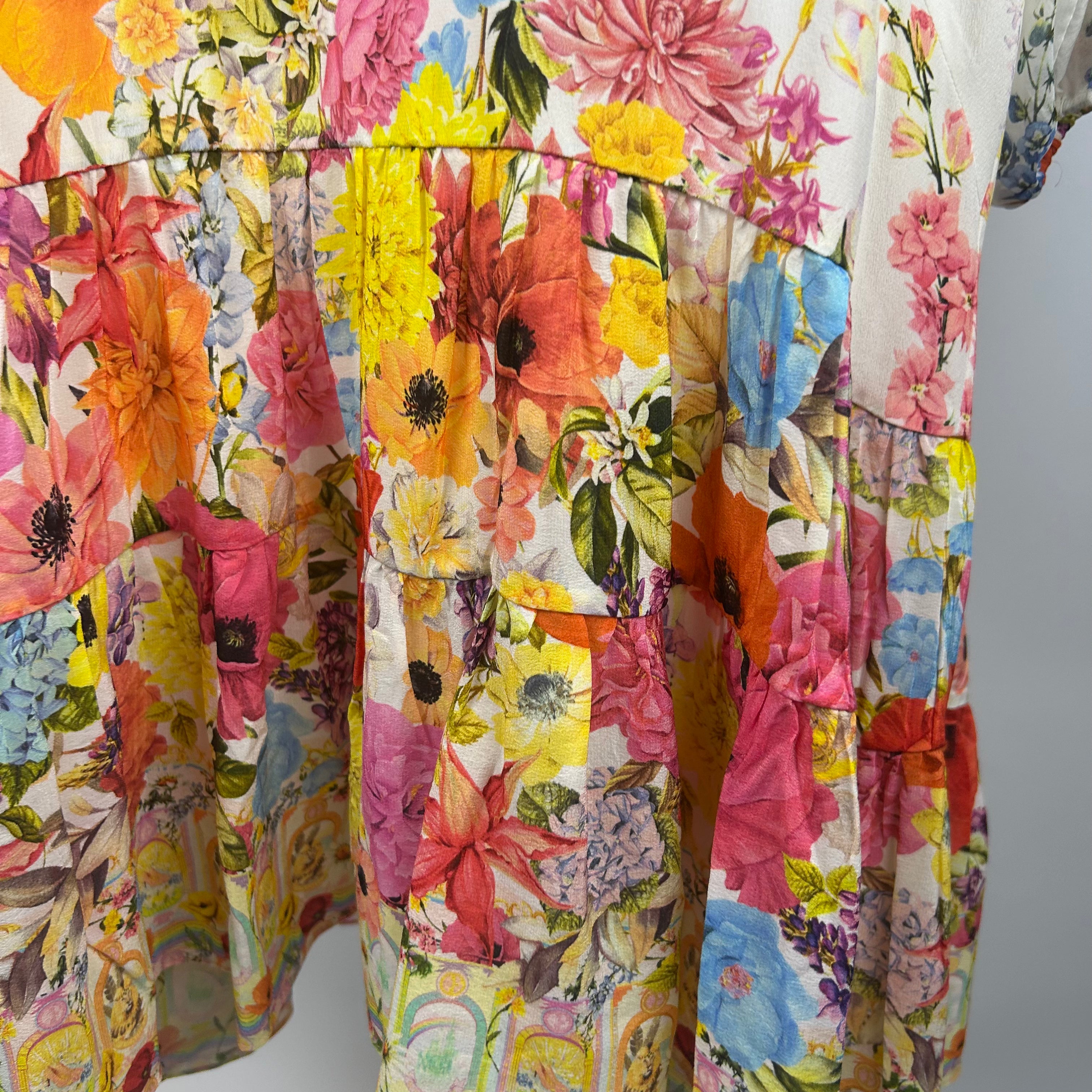 Camilla £650 White English Garden Print Silk Midi Dress L