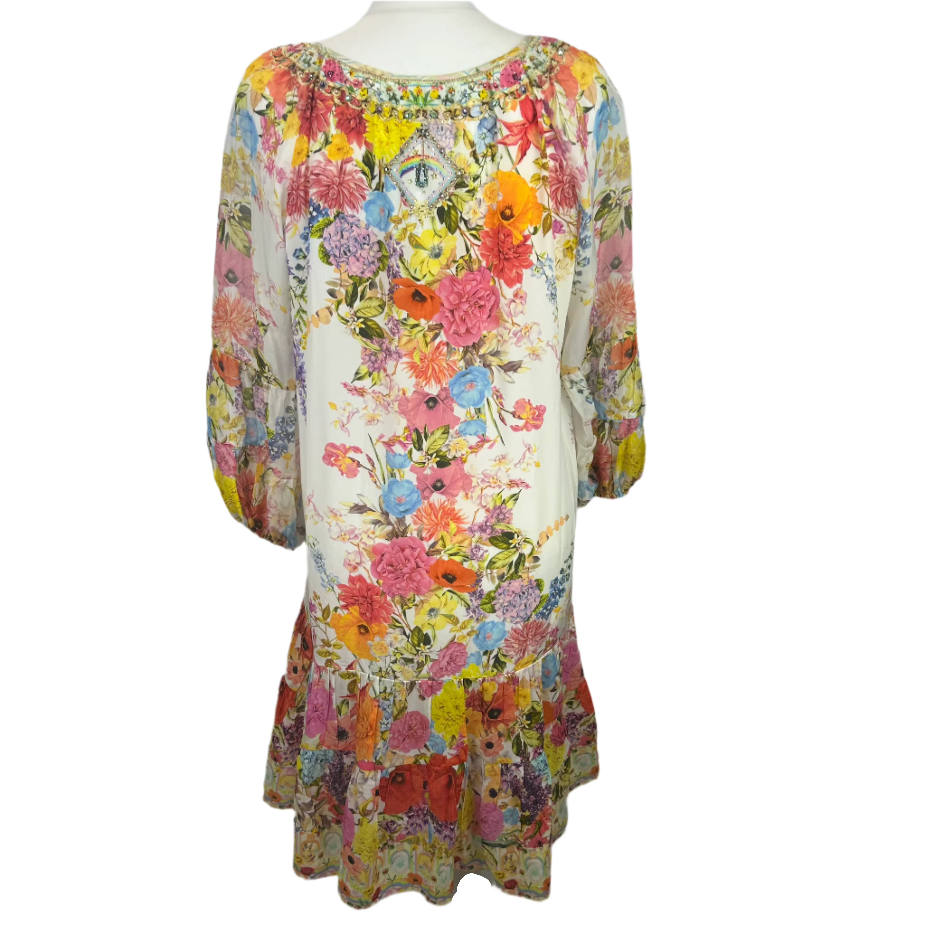 Camilla £650 White English Garden Print Silk Midi Dress L