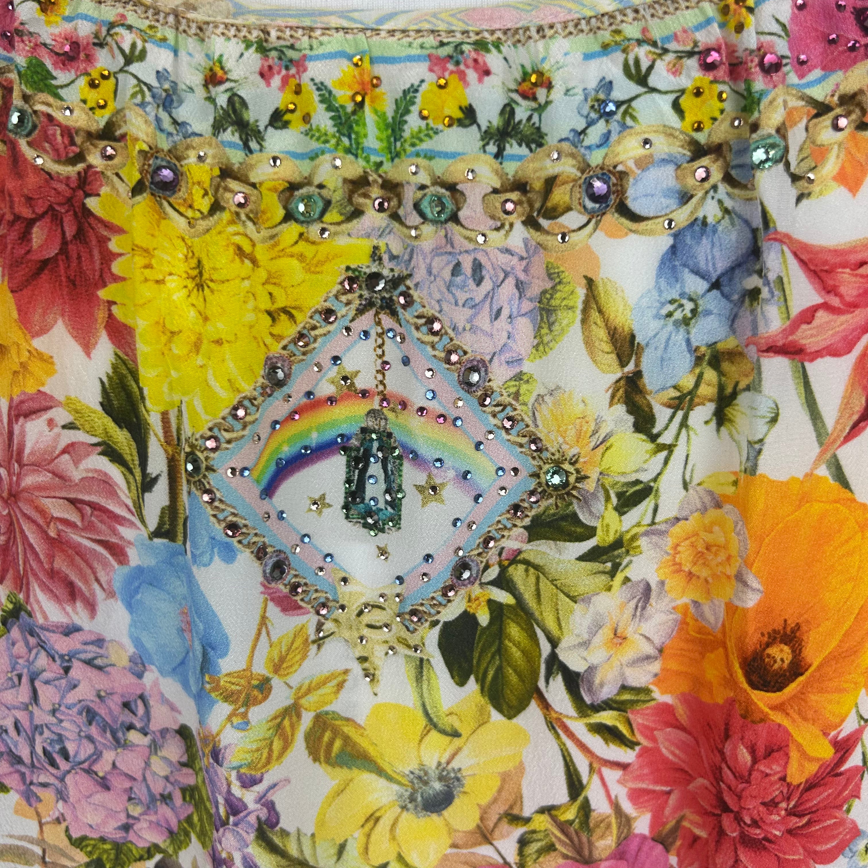 Camilla £650 White English Garden Print Silk Midi Dress L