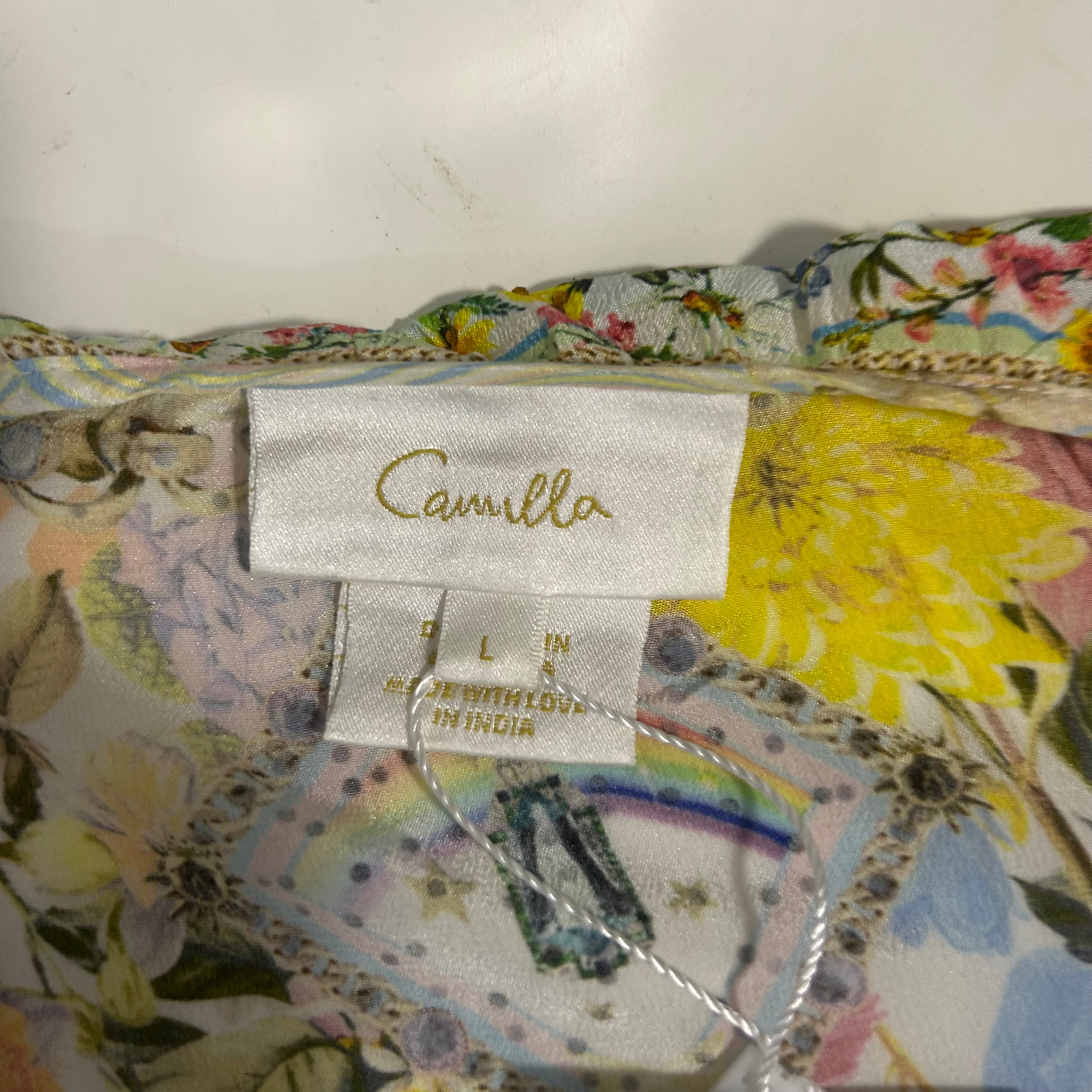 Camilla £650 White English Garden Print Silk Midi Dress L