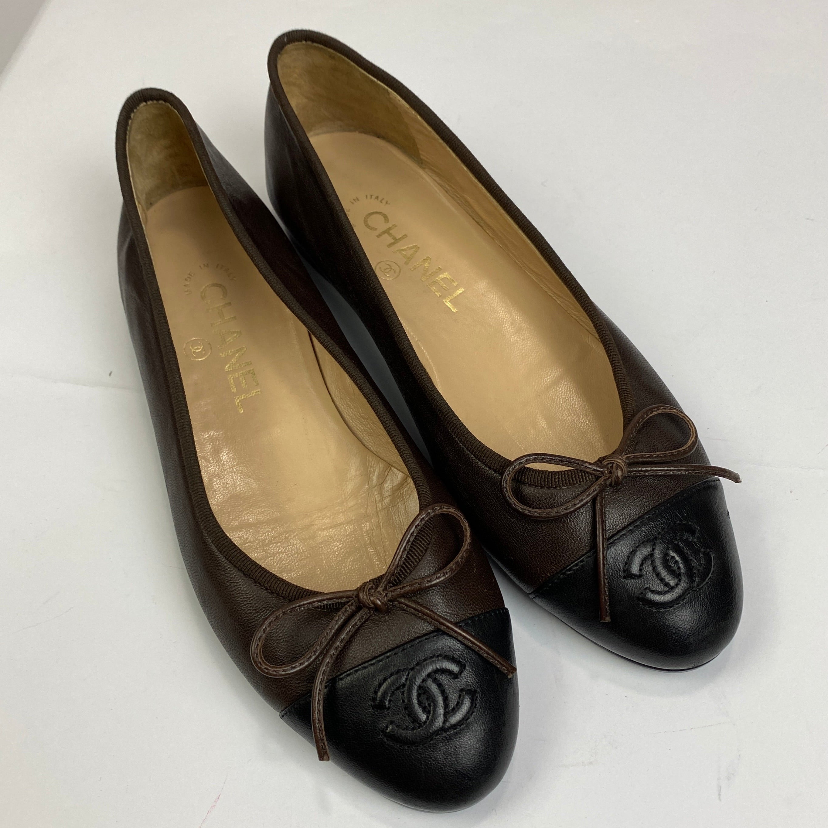 Chanel Brown & Black Classic Ballet Pumps 37