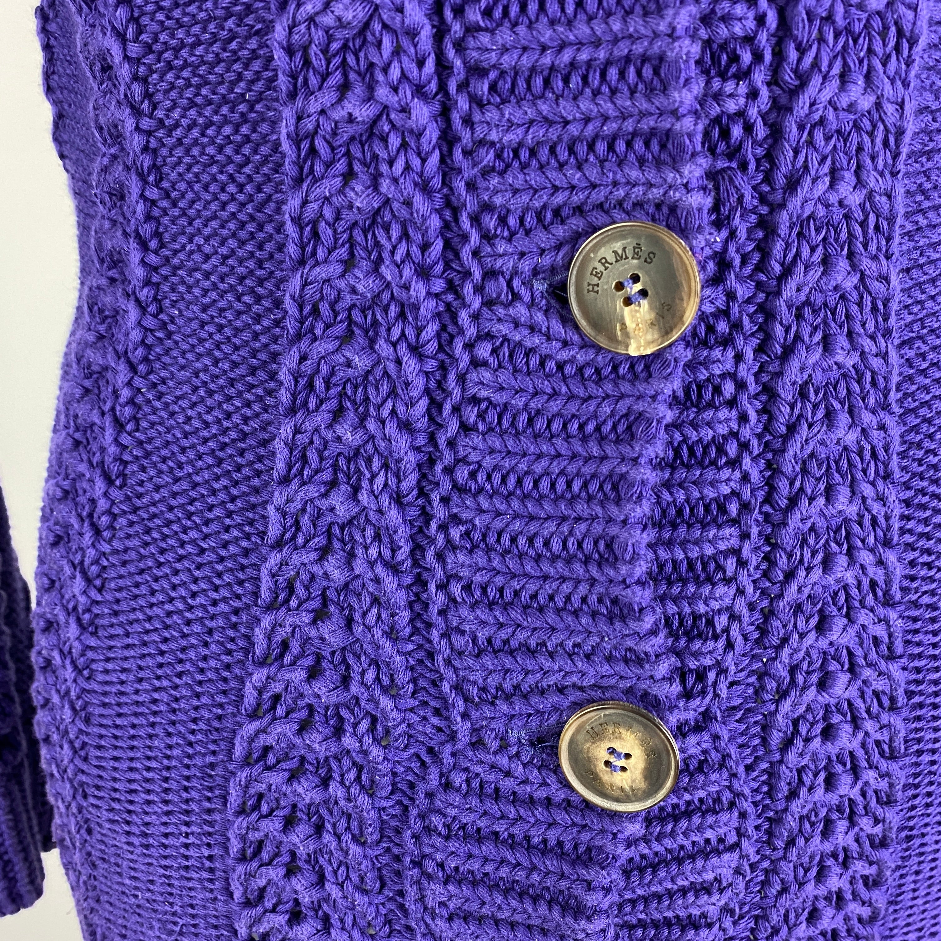 Hermes Vintage Amethyst Cotton Cable Knit Cardigan XS