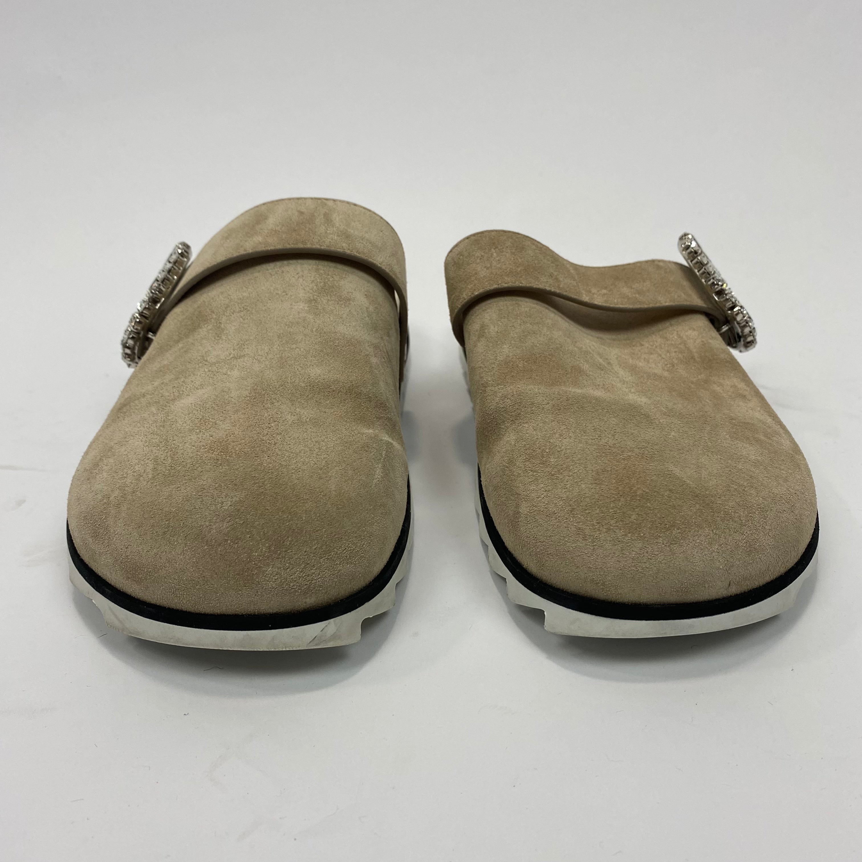 Roger Vivier £1120 Sand Suede Crystal Buckle Mules 37