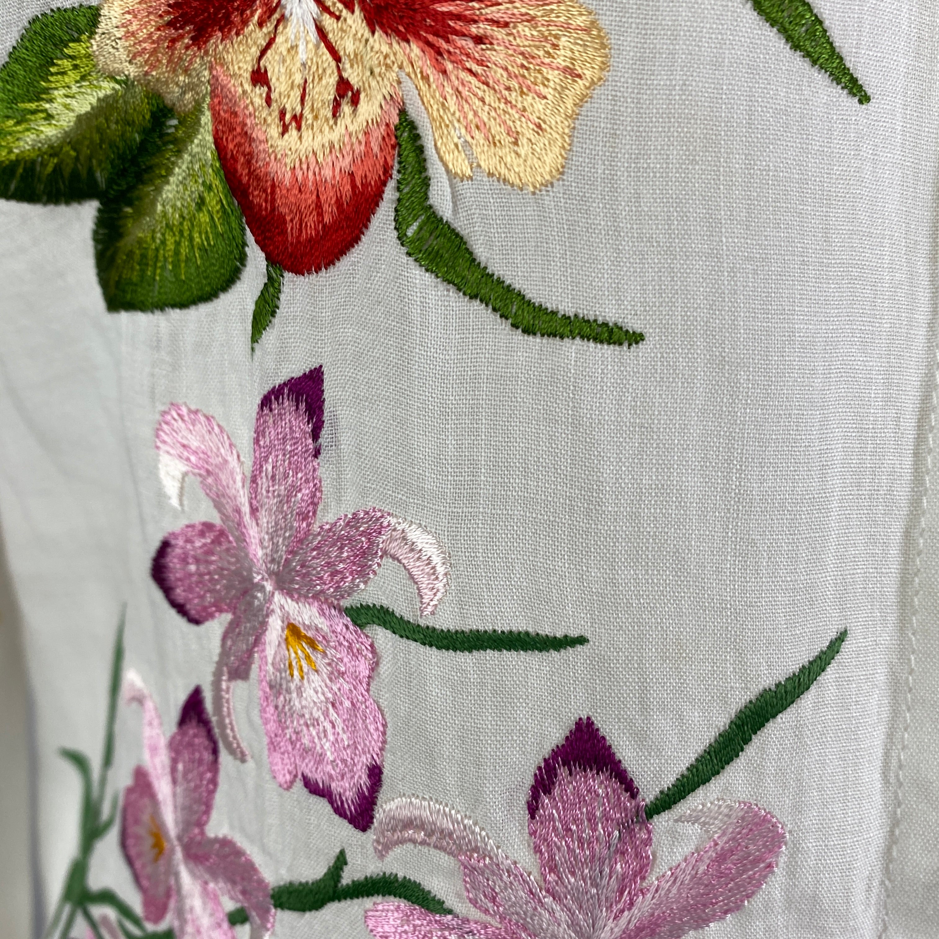 Chloe White Orchid Embroidered Cotton Shirt XS