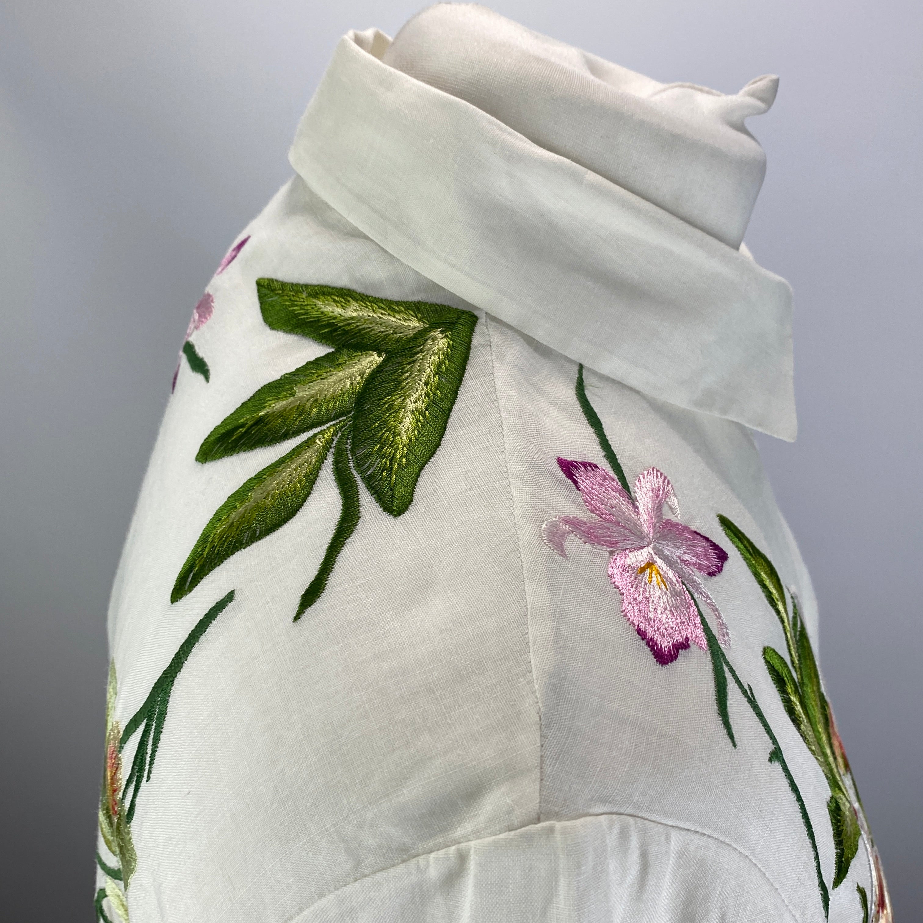 Chloe White Orchid Embroidered Cotton Shirt XS