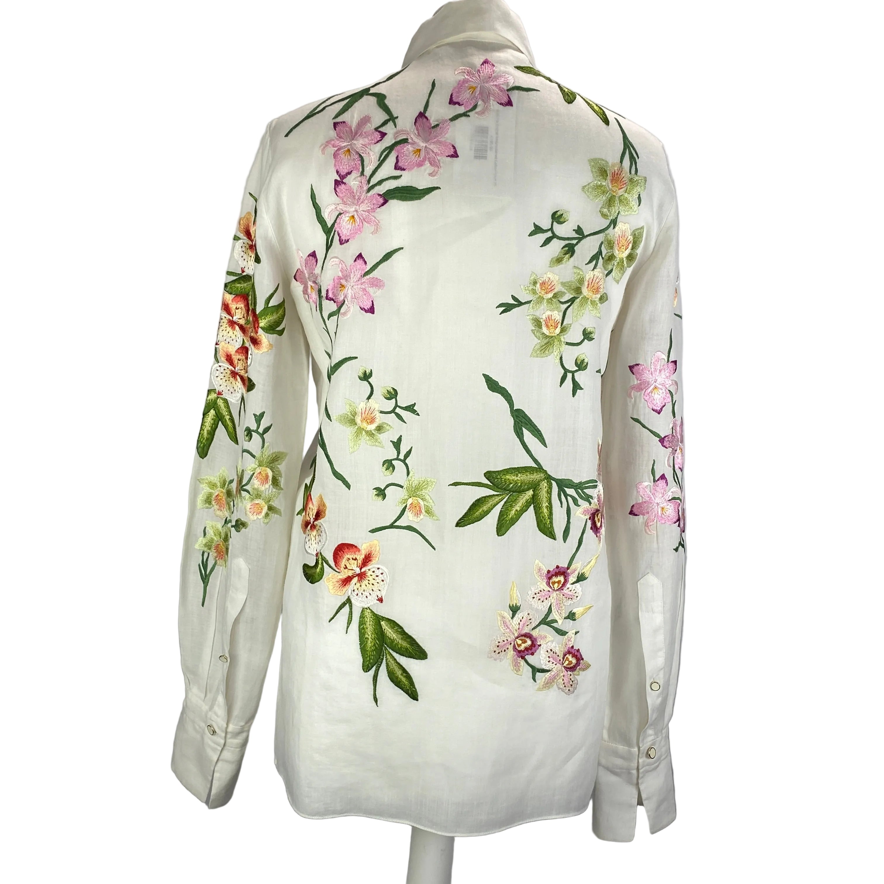 Chloe White Orchid Embroidered Cotton Shirt XS