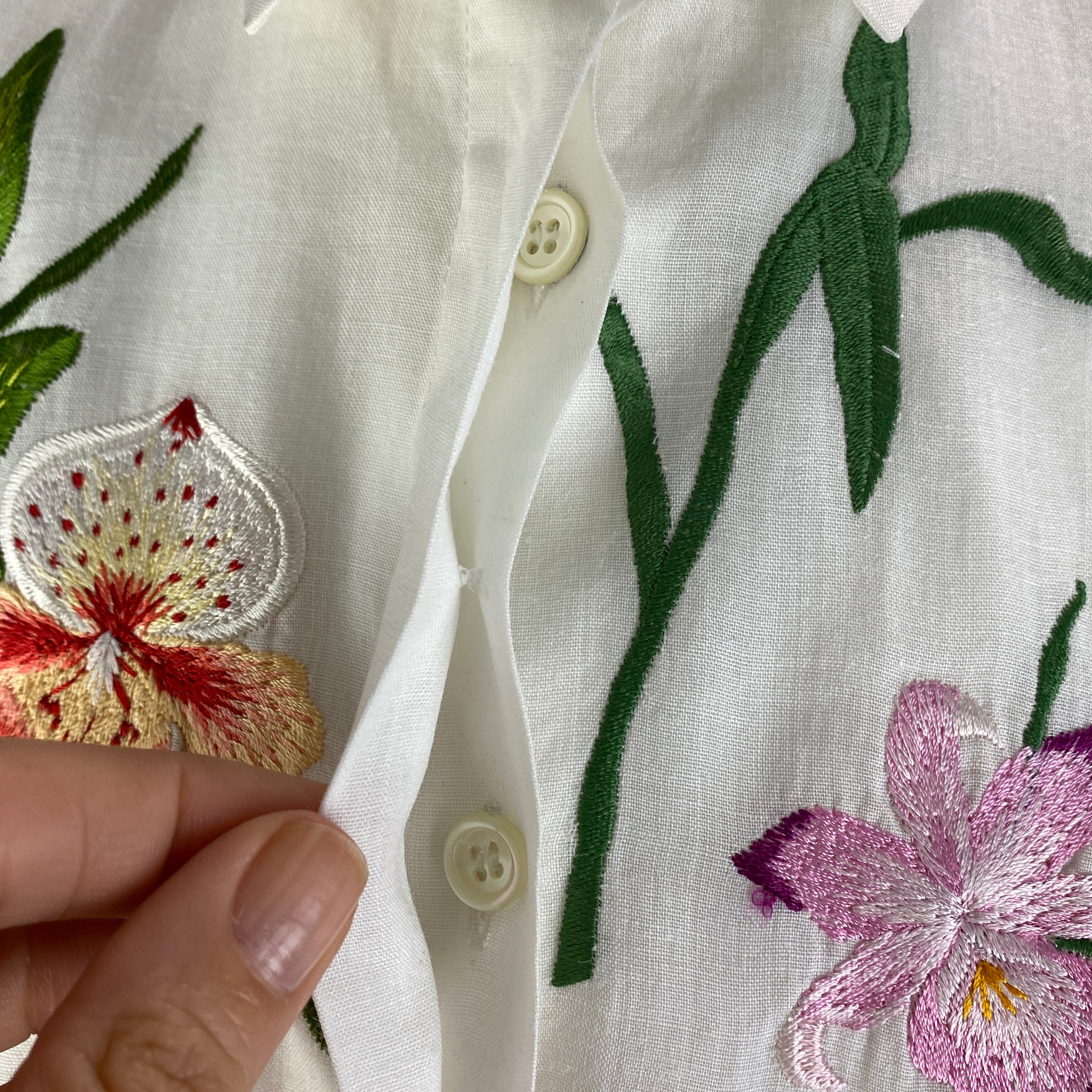 Chloe White Orchid Embroidered Cotton Shirt XS