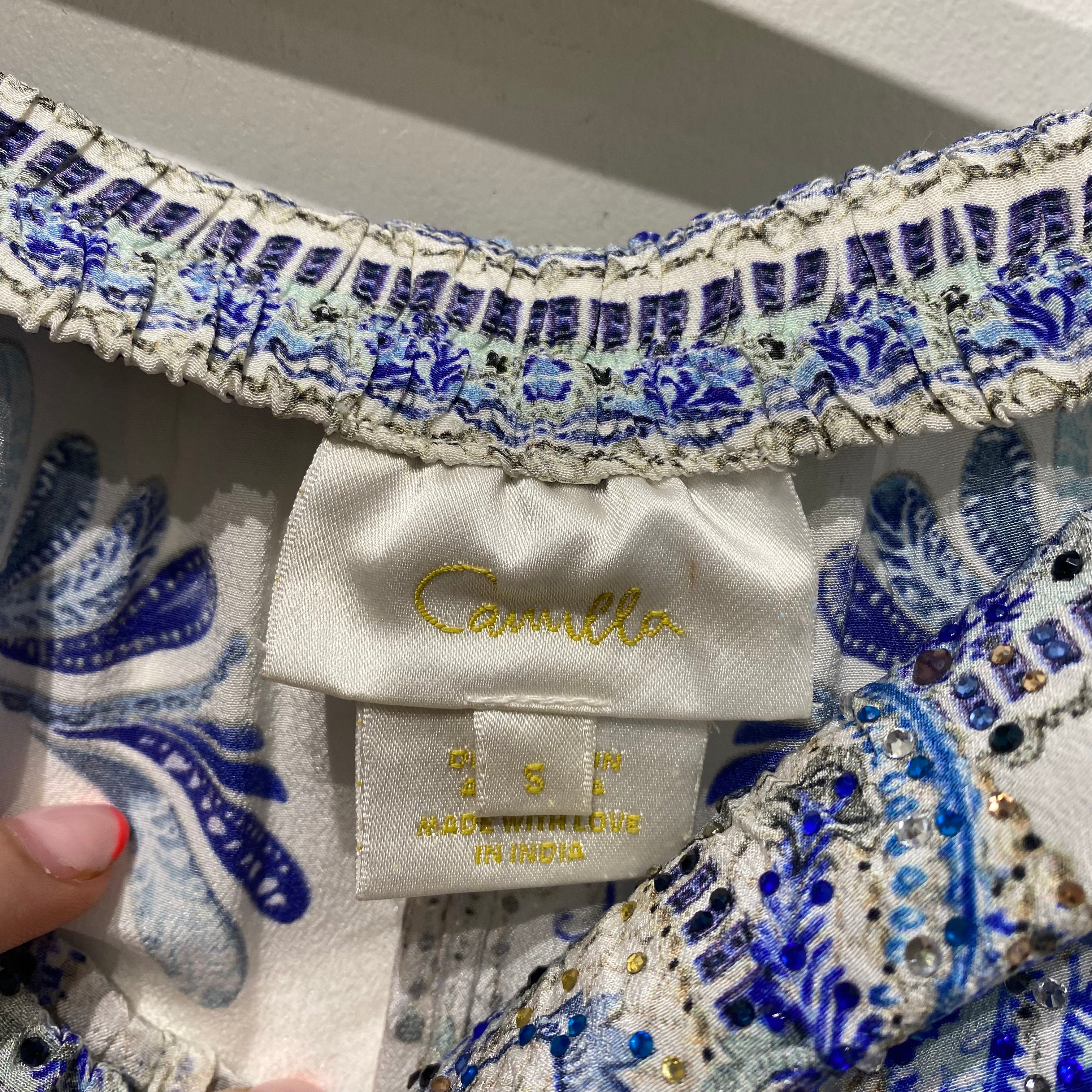 Camilla £600 Blue & Ivory Silk Bandeau Jumpsuit S