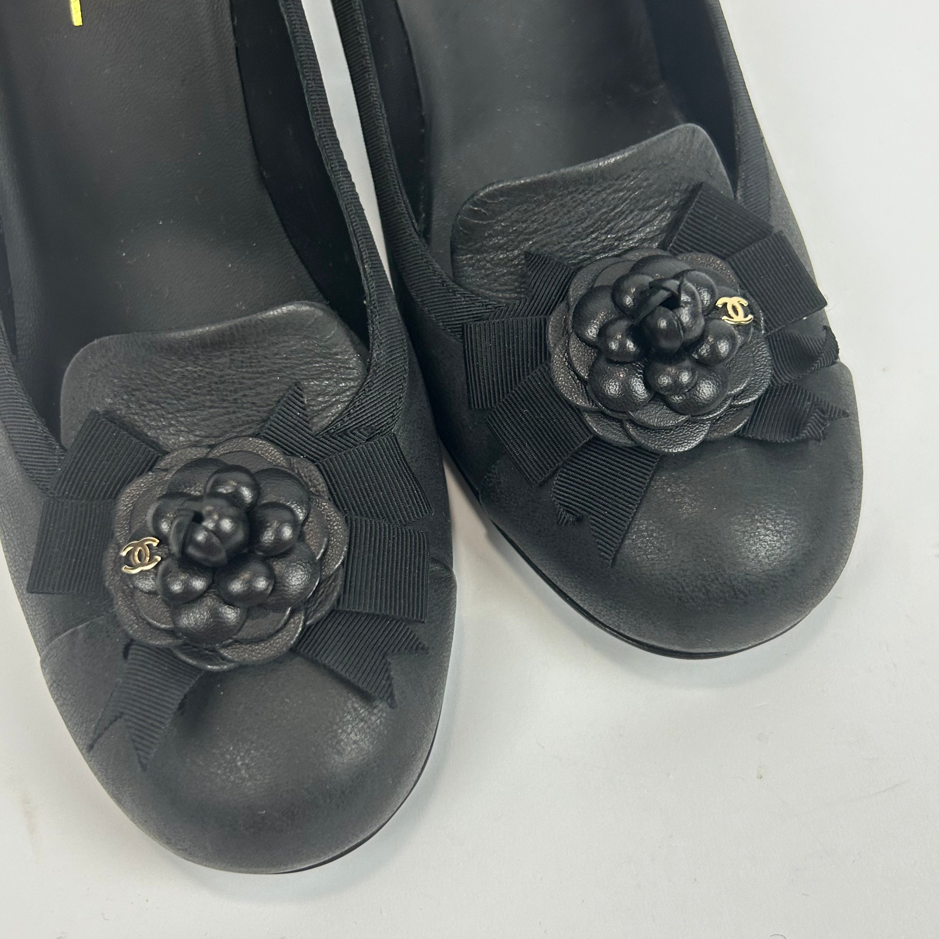 Chanel New Black Camellia & Bow Heels 41