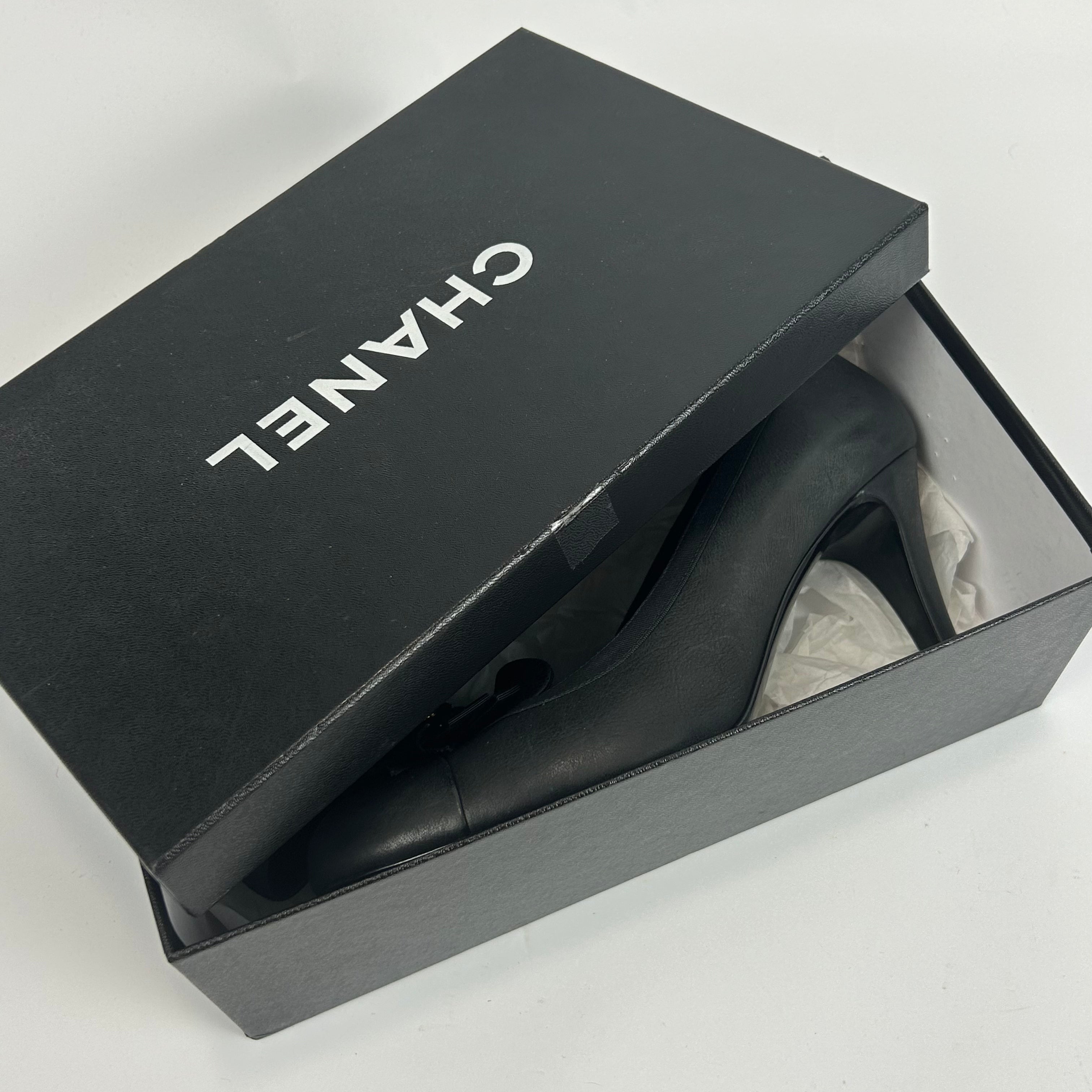 Chanel New Black Camellia & Bow Heels 41