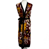 La Double J £650 Burgundy Floral Knit Belted Long Gilet XS