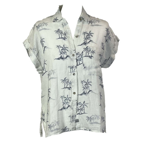 Rails Brand New £145 Blue Palm Tree Print & White Linen Shirt XS