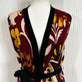 La Double J £650 Burgundy Floral Knit Belted Long Gilet XS