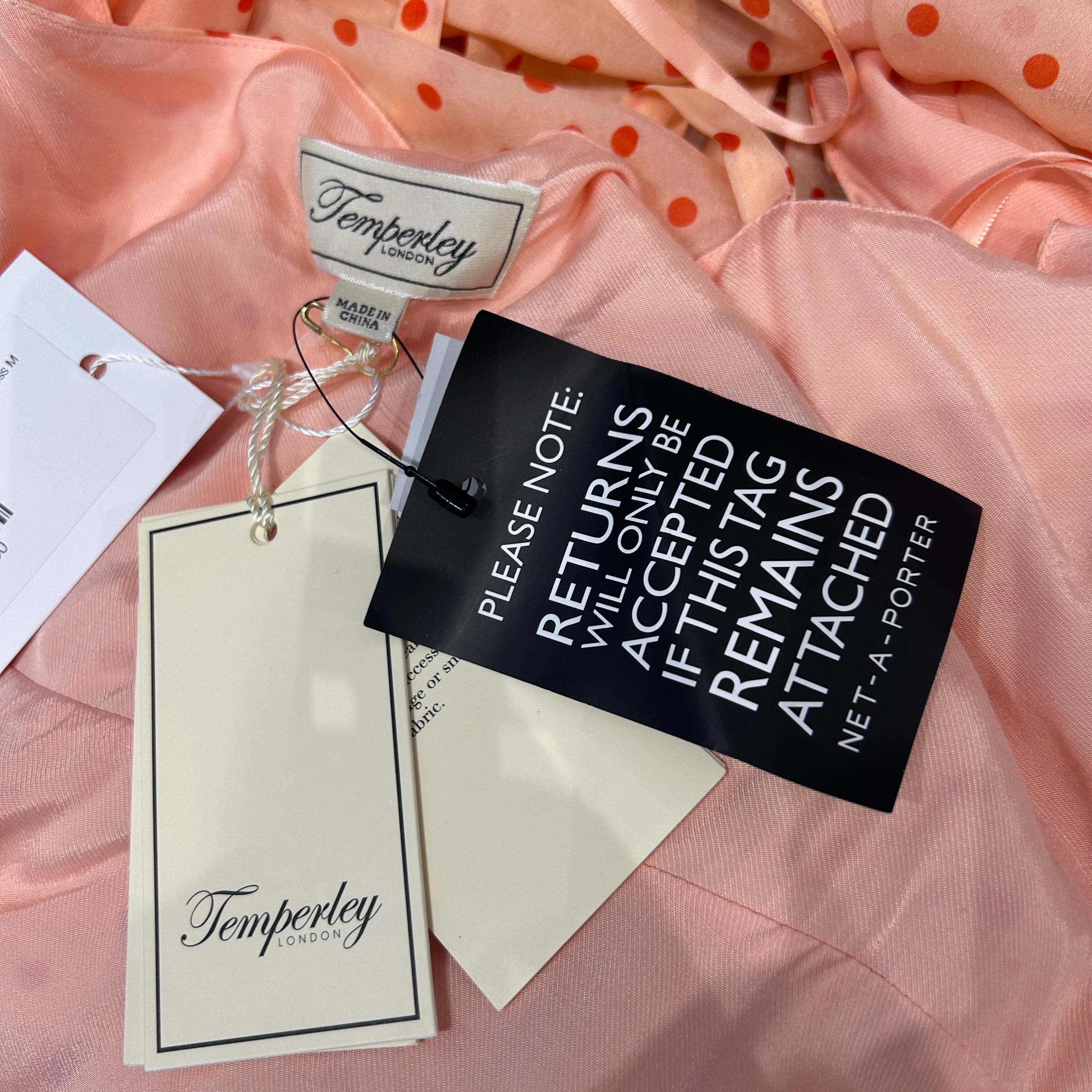 Temperley London New £795 Peach Polka Dot Silk Chiffon Dress M