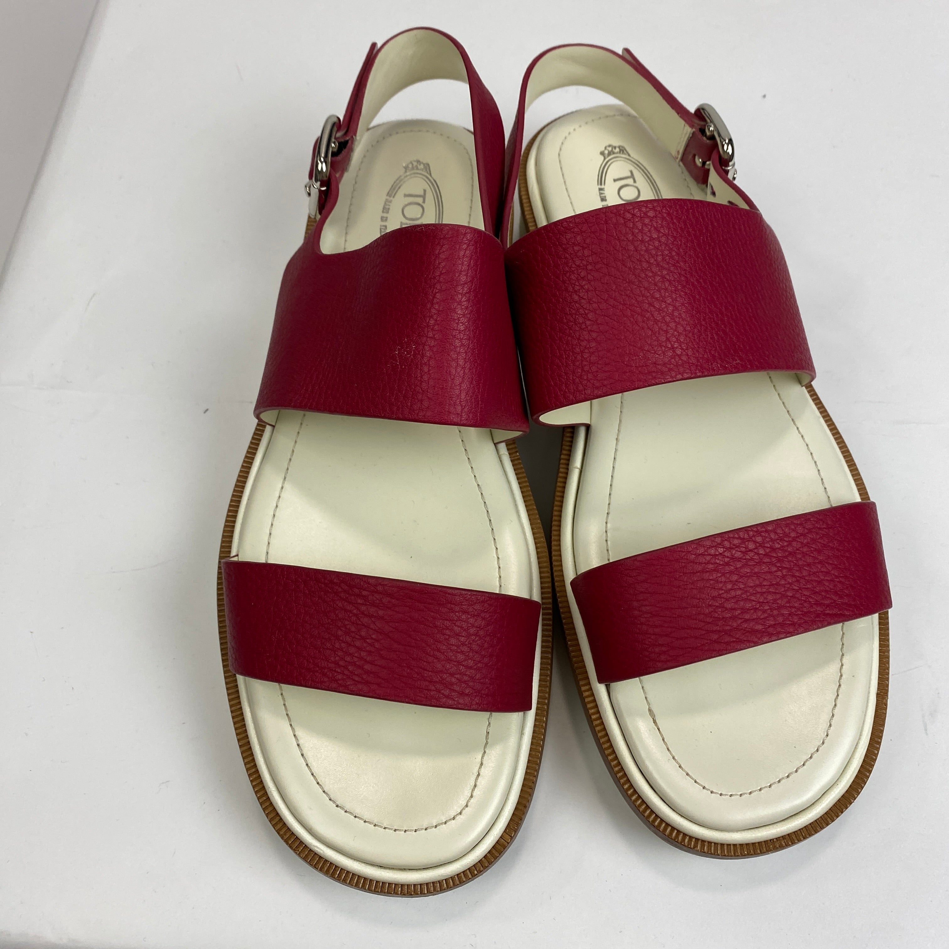 Tod's Raspberry Leather Flatform Sandals 38