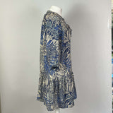 Natalie Martin Blue & Cream Print Silk Midi Dress XS