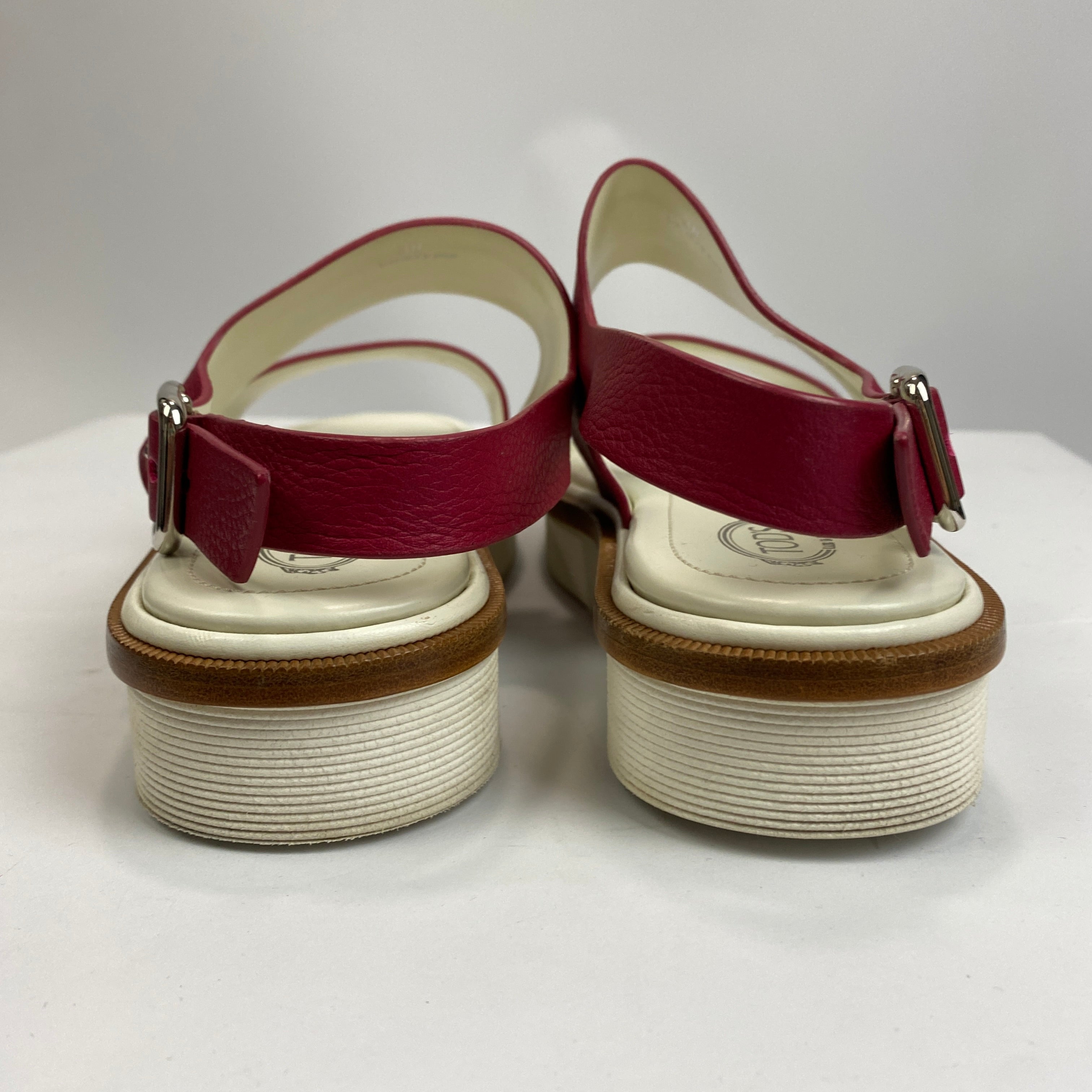 Tod's Raspberry Leather Flatform Sandals 38
