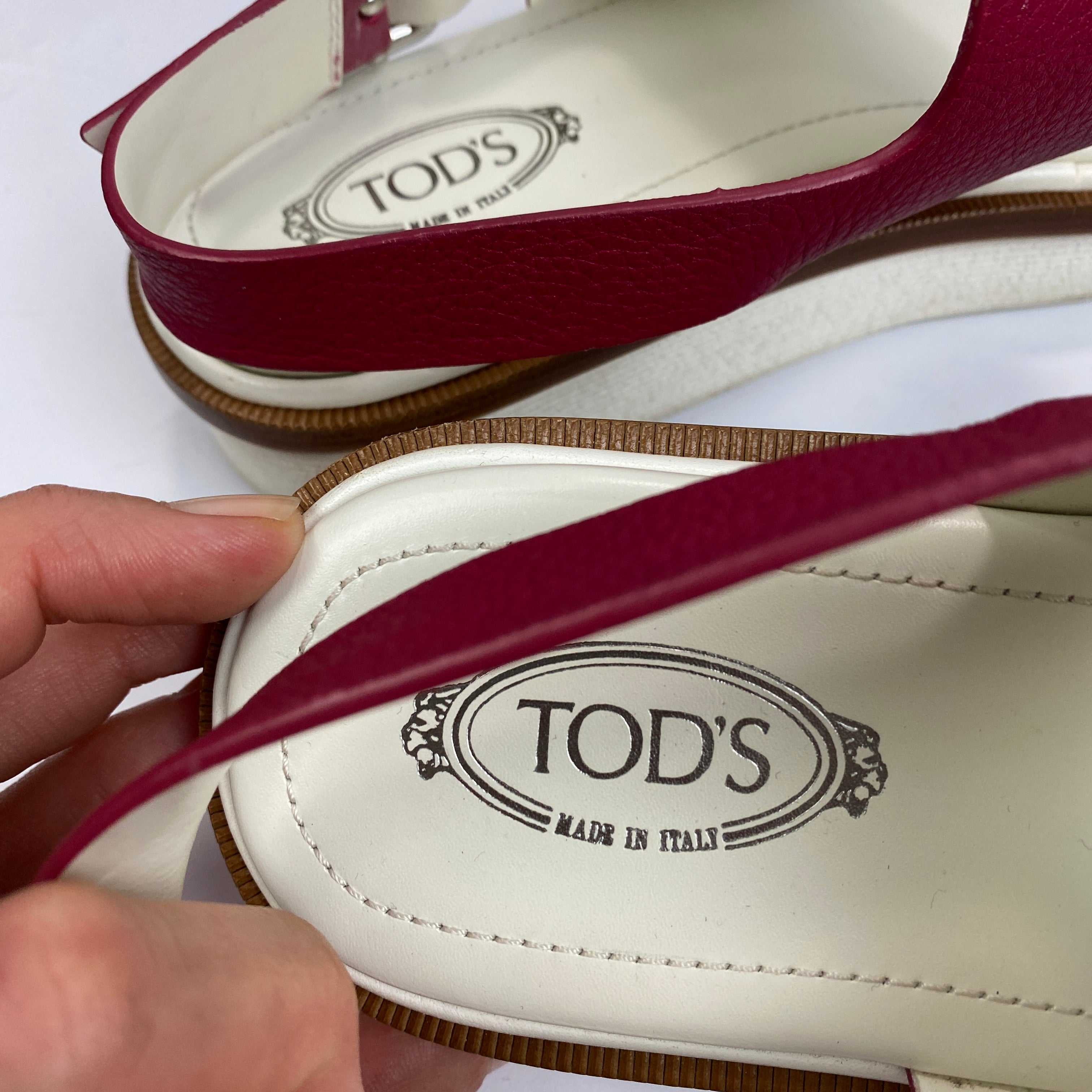 Tod's Raspberry Leather Flatform Sandals 38