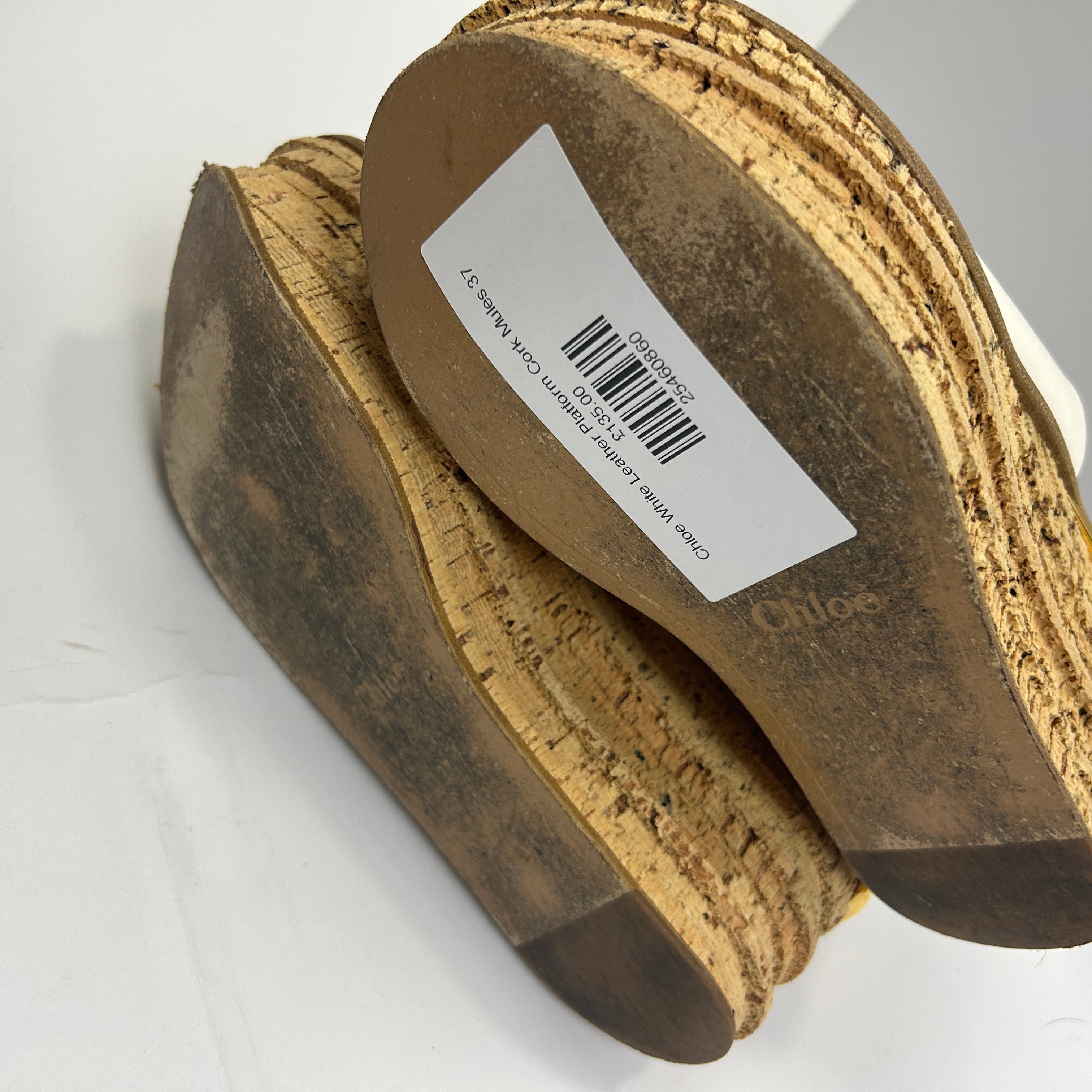Chloe White Leather Platform Cork Mules 37