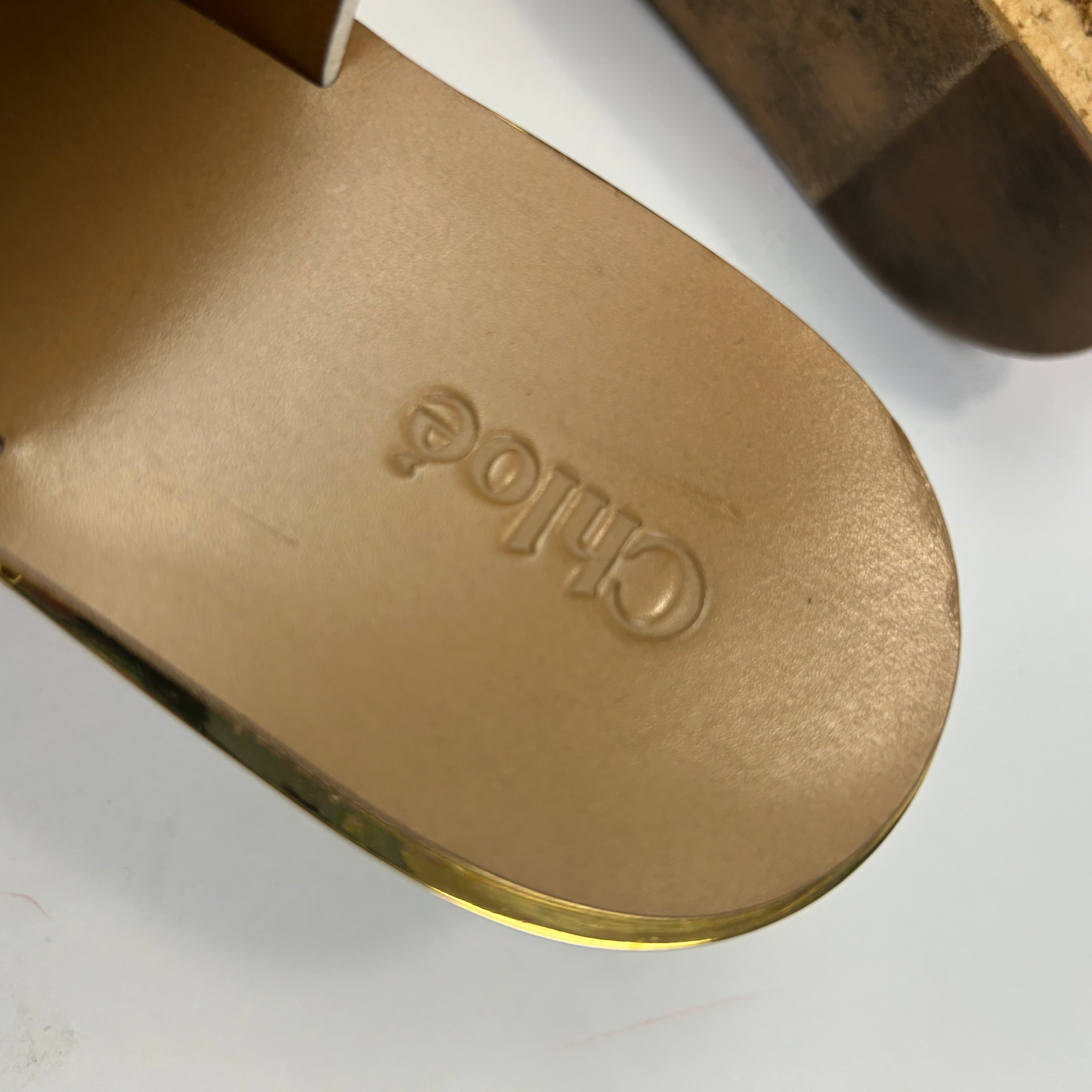 Chloe White Leather Platform Cork Mules 37