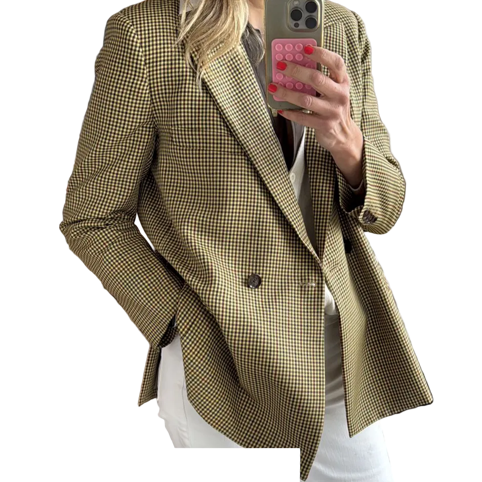 Blaze Milano £1475 Yellow Check Wool & Silk Everynight Blazer M