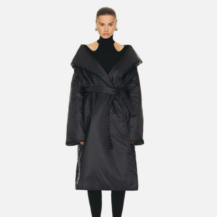 Alaia New £1700 Black Hooded Quilted Puffa Coat L