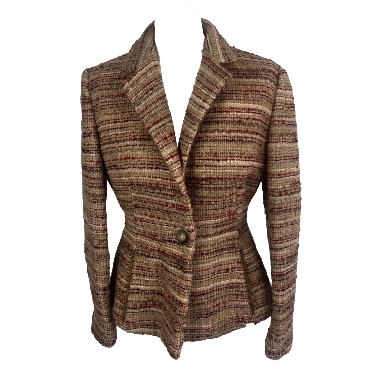 Prada Cream & Red Tweed Wool & Mohair Jacket L