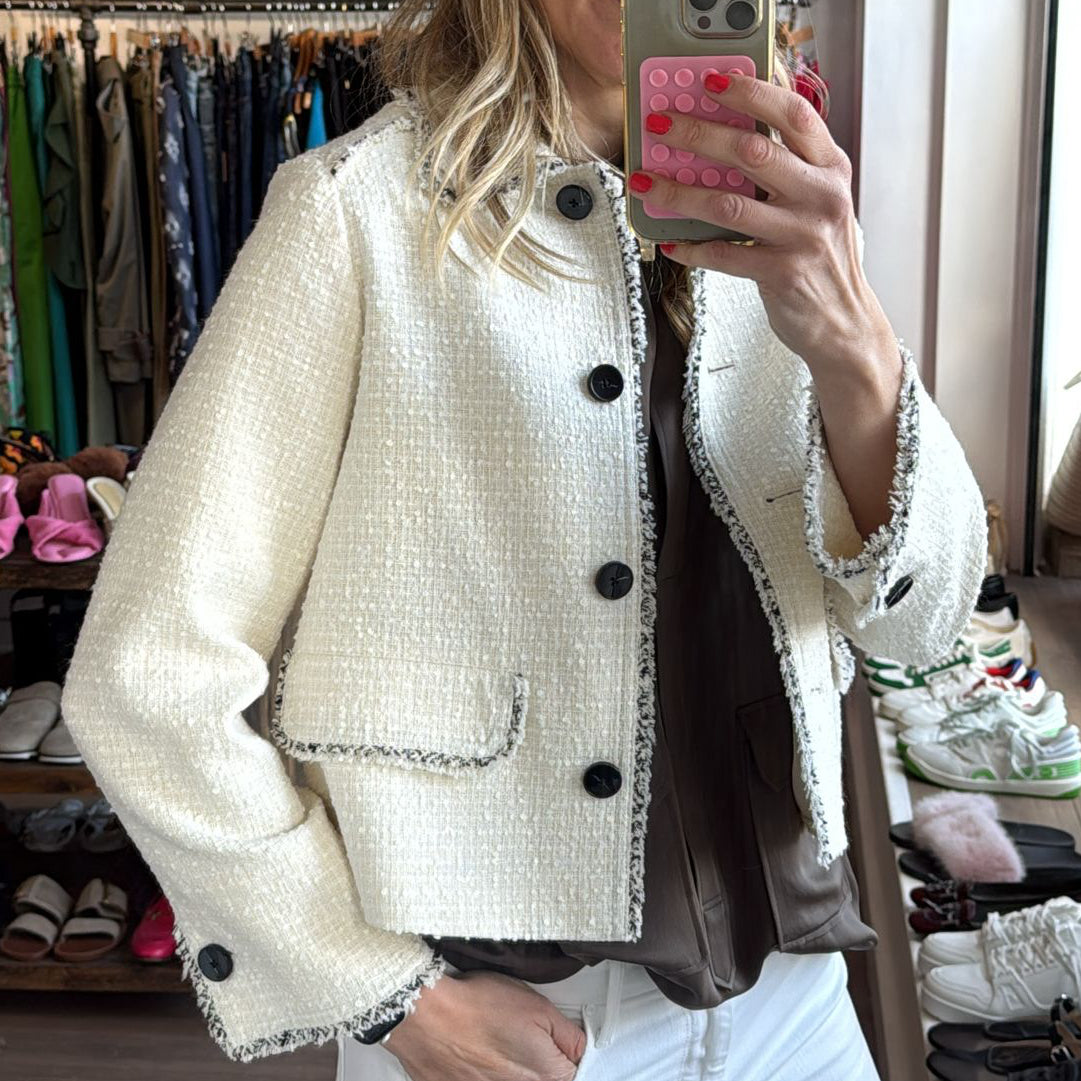 Me&Em New £325 Ivory & Black Tweed Jacket XS