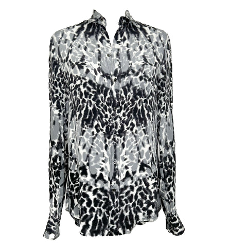 Joseph Brand New Monochrome Leopard Silk Garcon Silk Shirt XS/S