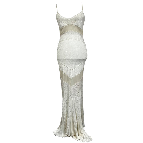 Christian Dior for Galliano_Cream Lace Knit Spaghetti Strap Maxi Dress_F38