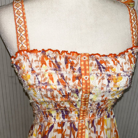 Poupette St Barth_Orange & Cream Print Tiered & Shirred Maxi Dress_S
