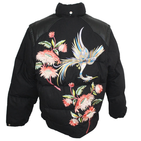 Gucci Black Crane & Floral Embroidered Goose Down Jacket M