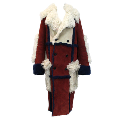 Loewe £6000 Claret & Navy Sheepskin Maxi Coat S/XS