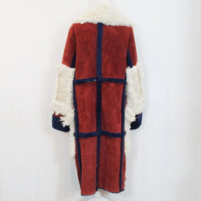 Loewe £6000 Claret & Navy Sheepskin Maxi Coat S/XS