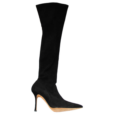 Manolo Blahnik Brand New £1275 Black Suede Pascalare 105mm Over The Knee Boots 42