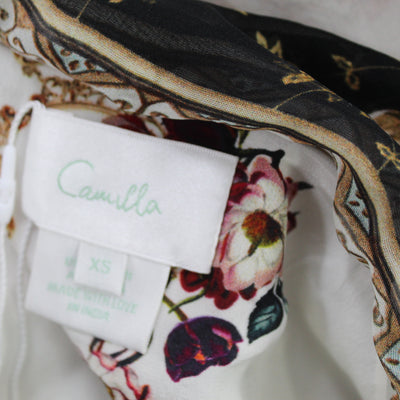 Camilla Brand New White Floral Silk Drawstring Wrap Top XS